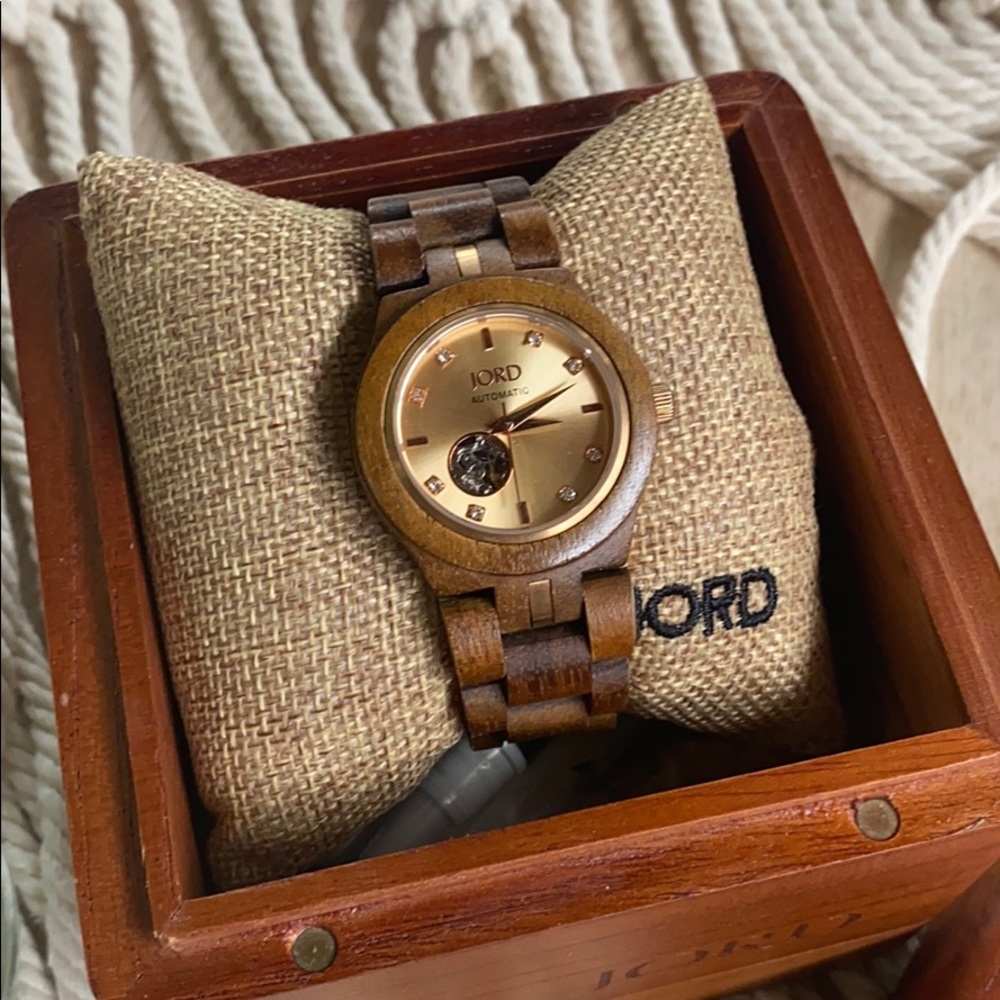 JORD Koa wood rose gold watch